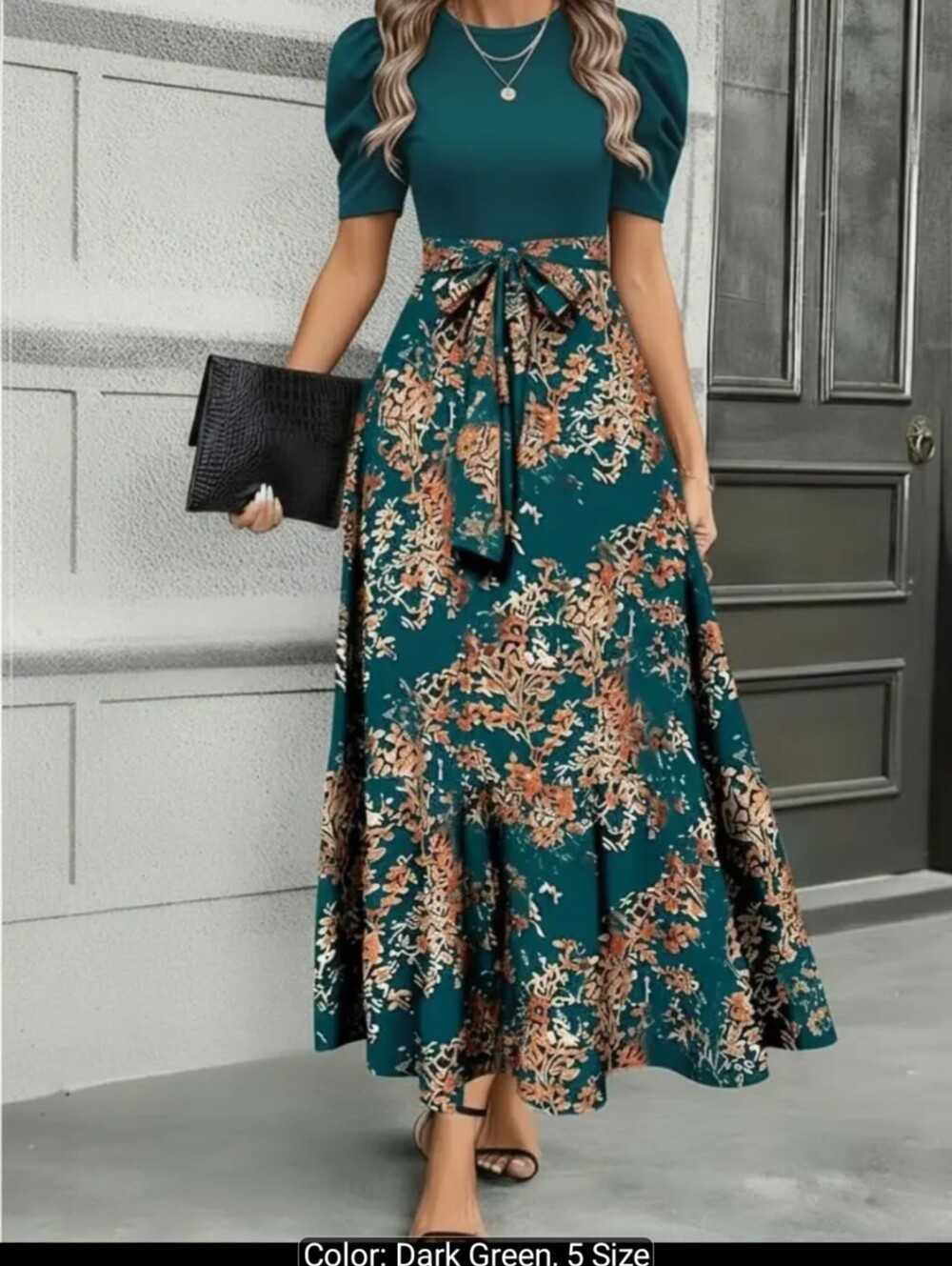 Women'S Floral Cinched-Waist Casual Long Dress